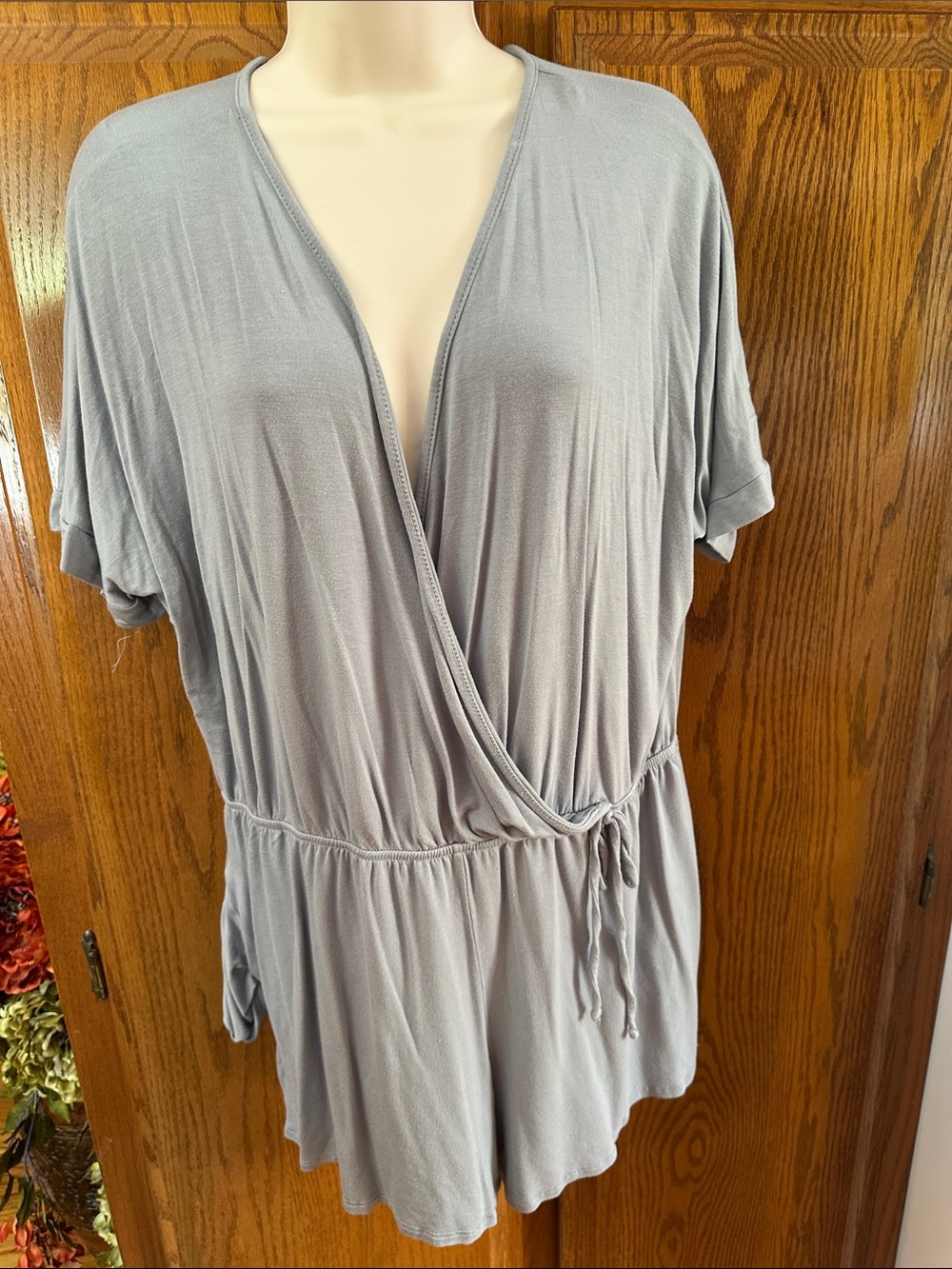 HEIMISH USA Light Gray Wrap-Front Romper